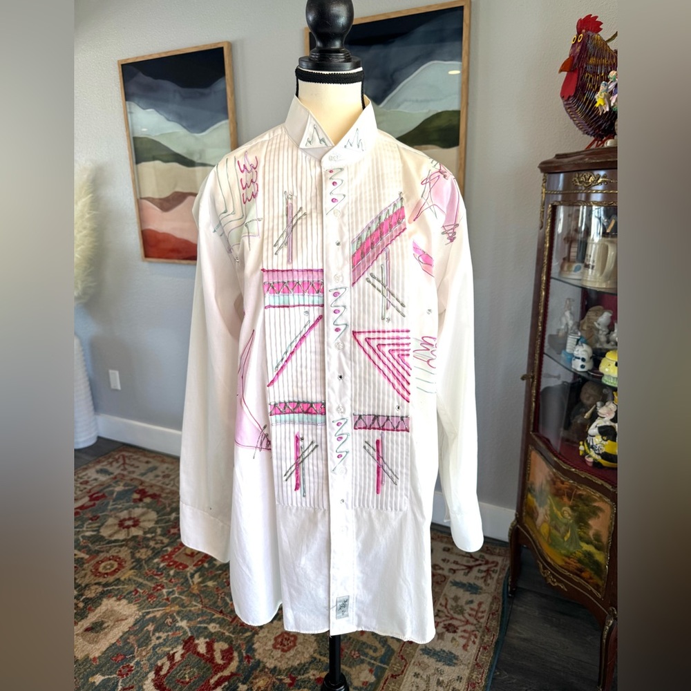 Artisan Painted Pink and Silver Blouse - Picture 2 of 11